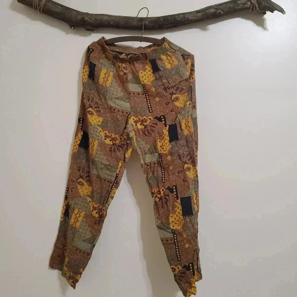 Notations | Vintage Tribal Print Elastic High Waist Coverup Pants